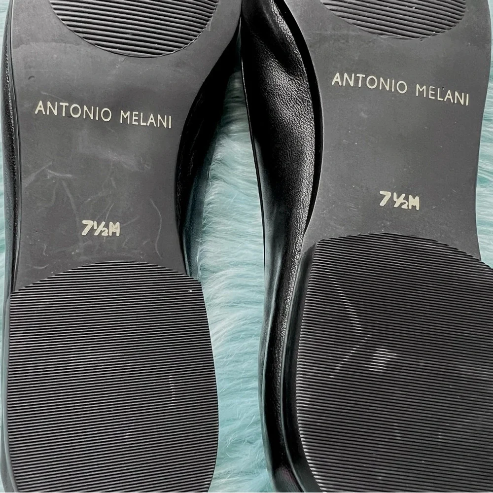Antonio Melani 90s Black Soft LEATHER Loafers Slip On Bow Accent Women’s 7.5